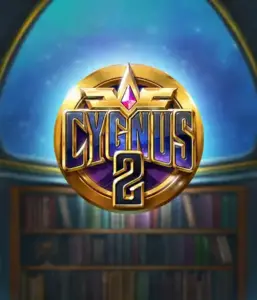 Experience the enchanting visuals of ELK Studios' Cygnus 2 Slot, featuring a luxurious logo with a bright design in purple and gold. Positioned against a starlit background of a library, this image conjures the essence of exploration and mystery. 